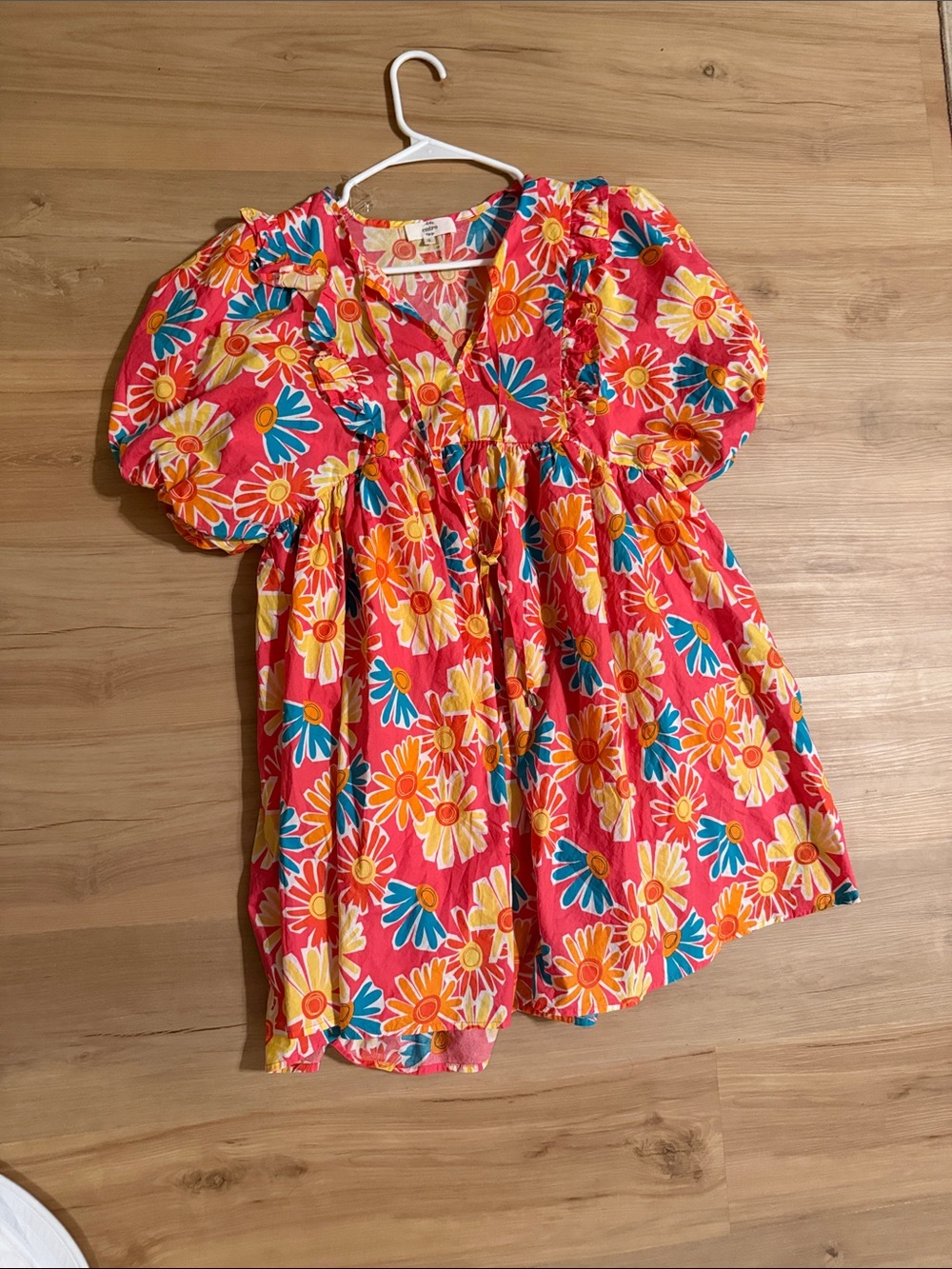 entro Pink Floral Puff-Sleeve Mini Dress